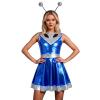 Galaxy Rock Women's Alien Costume, Metallic Shiny Party Dress for Carnival, Rave & Clubwear, Space Girl Outfit, Blue, L view 1