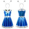 Galaxy Rock Women's Alien Costume, Metallic Shiny Party Dress for Carnival, Rave & Clubwear, Space Girl Outfit, Blue, L view 4