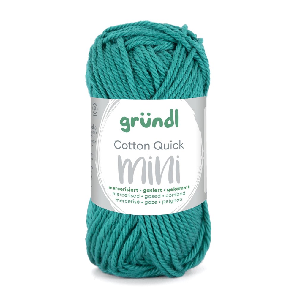 Gründl Cotton Quick Mini Cotton Yarn, 100% Cotton, 15 g / 37.5 m, 3–4 mm Needles (90 – Emerald)