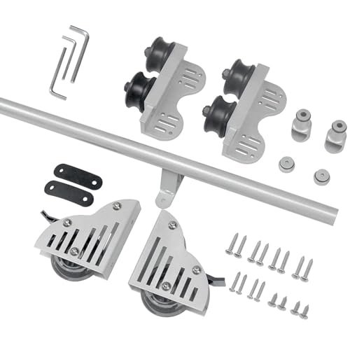 Sliding Door Set, 1 m–8 m, Rolling Library Ladder Hardware Kit, Rail Set, Telescoping Roller, Lower Brake Roller, Silver Finish