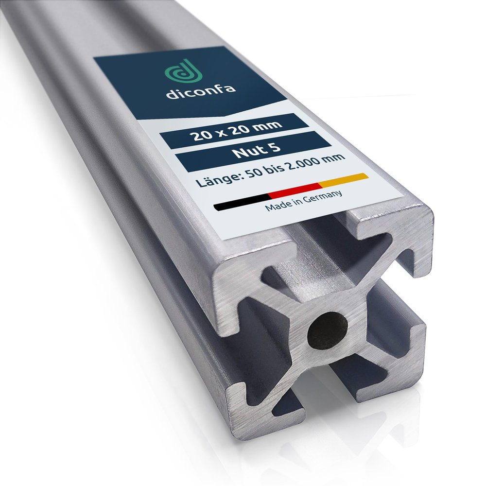 diconfa Aluminum Profile 20x20 mm, Groove 5, 8 pcs., 2000 mm Long, T-Slot Rail, ITEM-Compatible