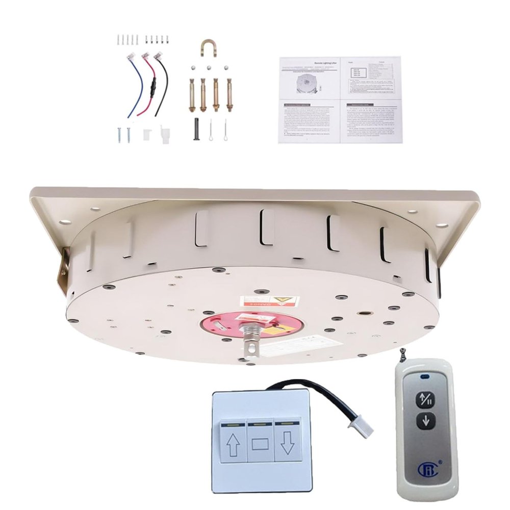Motorized Chandelier Hoist & Lift, 57.5–288 kg, 120–430 W, 4–6 m Lift, Remote/Wall Control (100 kg, 5 m)