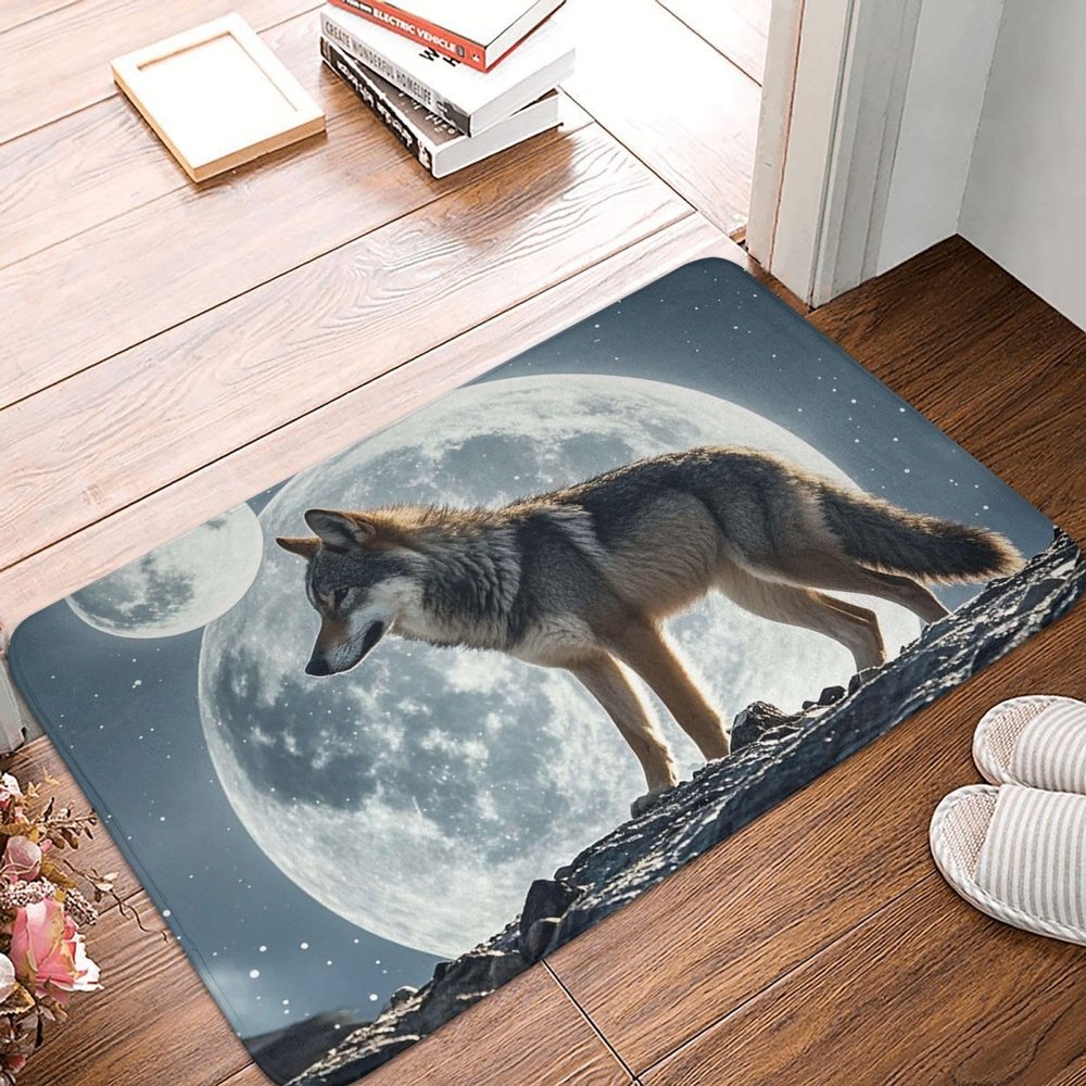 MXDLKSWPOH Wolf Under Moon Door Mat, Low-Profile, Non-Slip, Washable, 60 x 40 cm