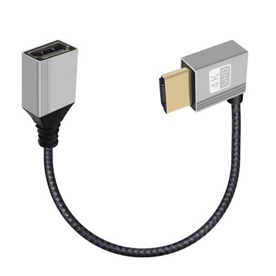 YINGAYOU Short HDMI Extension Cable, 4K@60Hz 18Gbps, 90-Degree Female-to-Male, Aluminum Housing, Gold-Plated Plug, 3D, ARC, Ethernet, for Laptop, Monitor, Fire TV, PC, Left-Angle, 0.2 m/0.65 ft