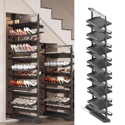 Adjustable Extendable Shoe Rack for Closets, Stackable Vertical Metal Storage, Black