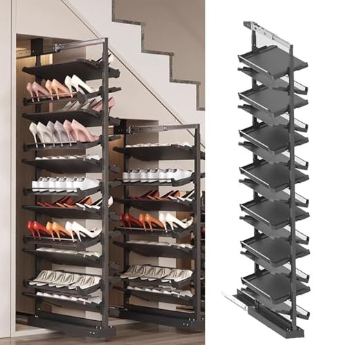 Adjustable Extendable Shoe Rack for Closets, Stackable Vertical Metal Storage, Black