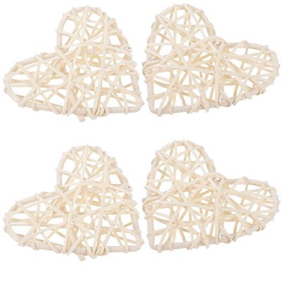 PERSELOSO White Rattan Heart Ornaments, 4-Piece Set, Openwork Hanging Decor