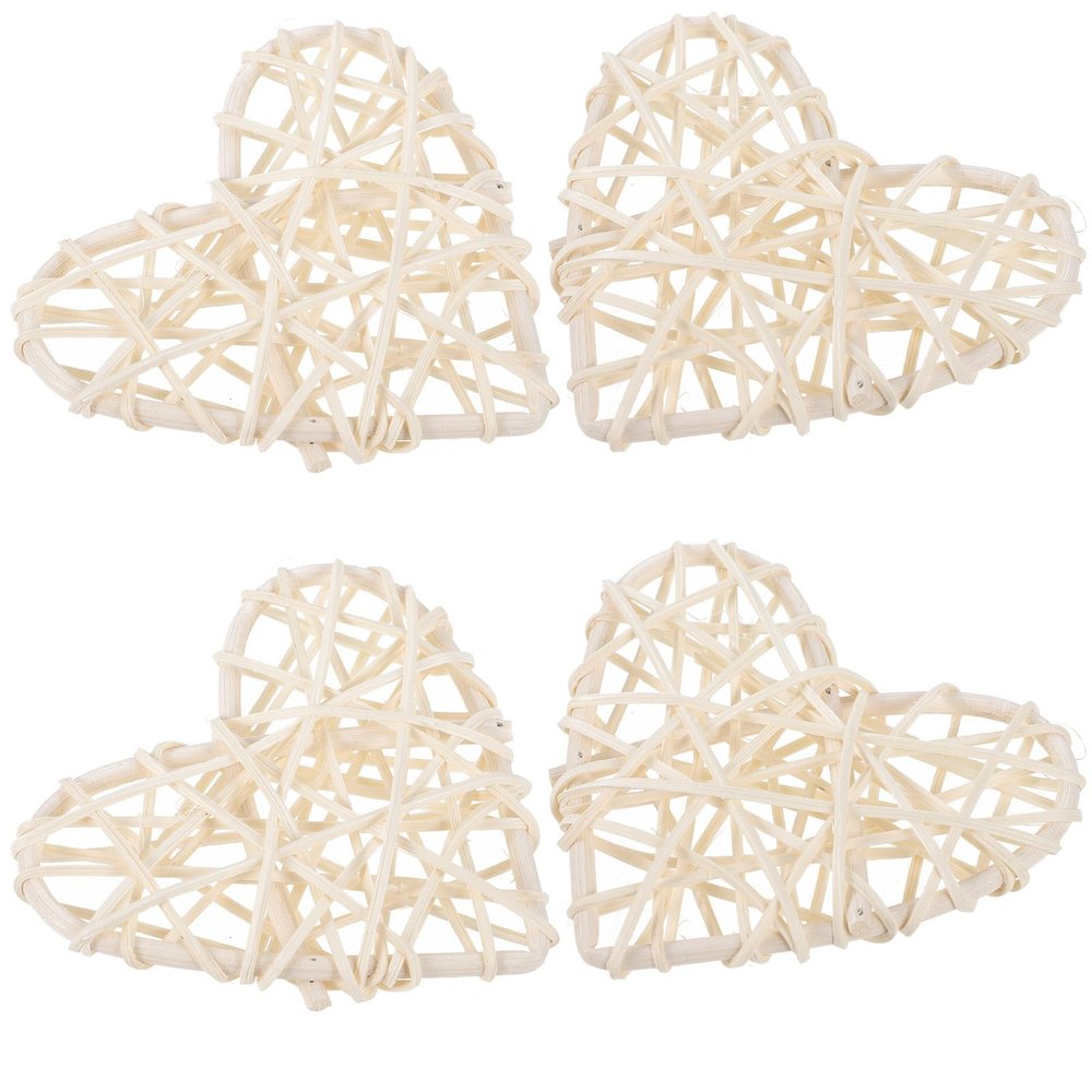 PERSELOSO White Rattan Heart Ornaments, 4-Piece Set, Openwork Hanging Decor