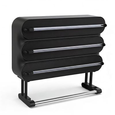 Wall-Mounted Kitchen Roll Holder, 4-Roll, No Drilling, Black