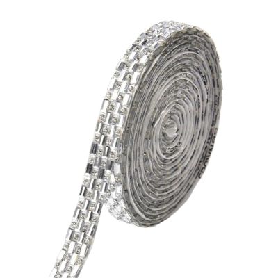 Self-Adhesive Rhinestone Trim, 5 Yards, Rectangular Crystal Glitter Band, White