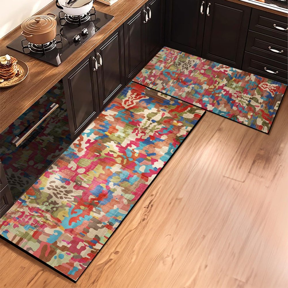DOTBUY-SHOP Non-Slip Kitchen Runner, Multicolor Retro Style, Red, 50 x 80 cm