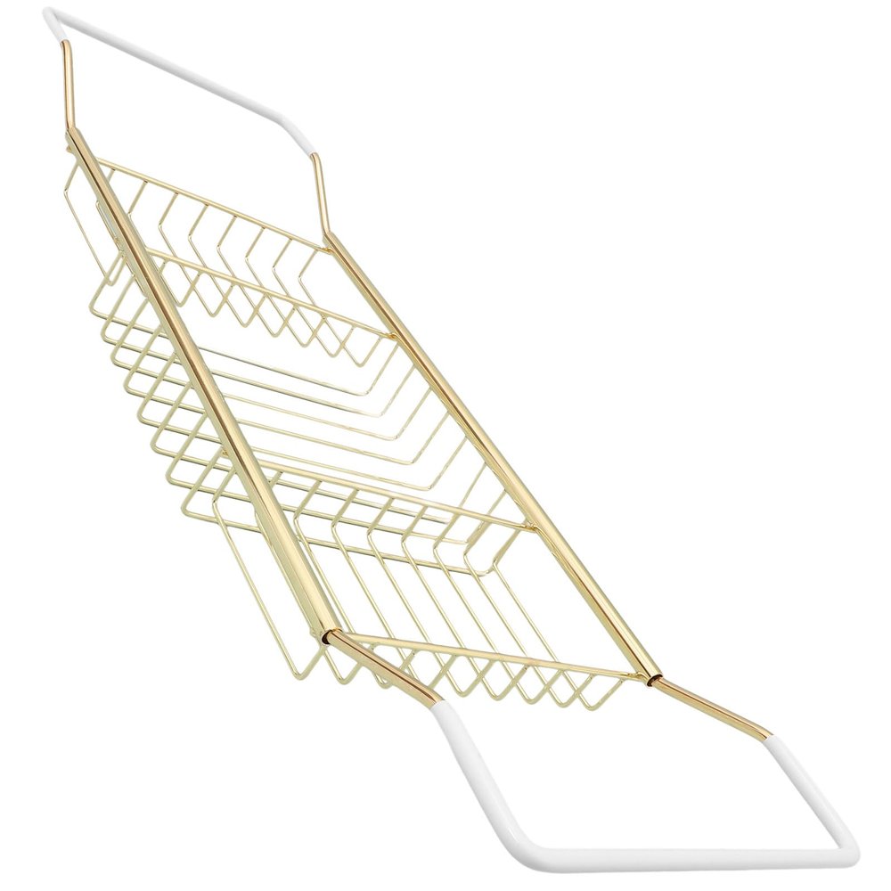 Adjustable Stainless Steel Bathtub Caddy with Telescopic Arms, Gold