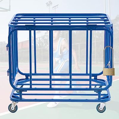 Indoor Ball Cart, Lockable Rotating Ball Cage, Basketball and Soccer Ball Hopper, Folding Ball Storage Cabinet
