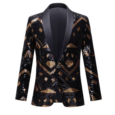 Clumanbbl Men's New Year's Suit Glitter Outfit Costume Party Metallic Sequin Jacket 70s Baseball Bomber Jacket Disco Nightclub Blazer Black #2 XL