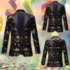 Clumanbbl Men's New Year's Suit Glitter Outfit Costume Party Metallic Sequin Jacket 70s Baseball Bomber Jacket Disco Nightclub Blazer Black #2 XL view 2