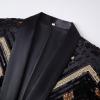 Clumanbbl Men's New Year's Suit Glitter Outfit Costume Party Metallic Sequin Jacket 70s Baseball Bomber Jacket Disco Nightclub Blazer Black #2 XL view 3