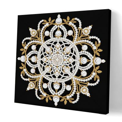 Diamond Art Pearl Painting Kit with Black Frame, 18-Mandala
