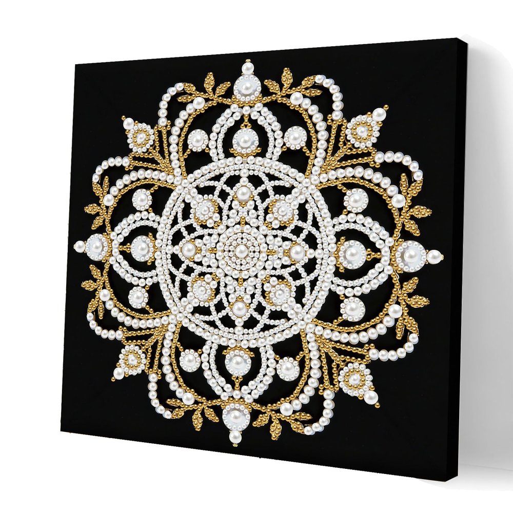 Diamond Art Pearl Painting Kit with Black Frame, 18-Mandala