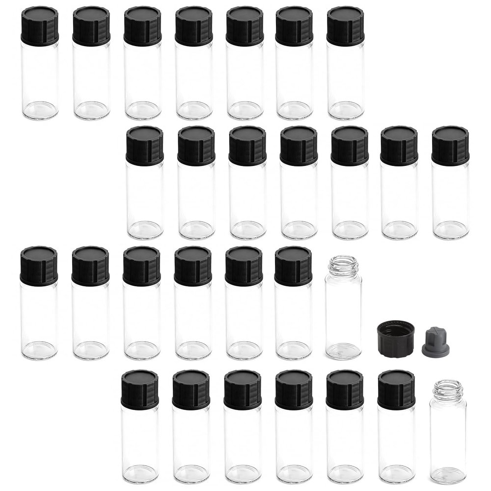 30-Piece 10 mL Borosilicate Glass Sample Vial Set with Screw Caps, Stoppers and Labels