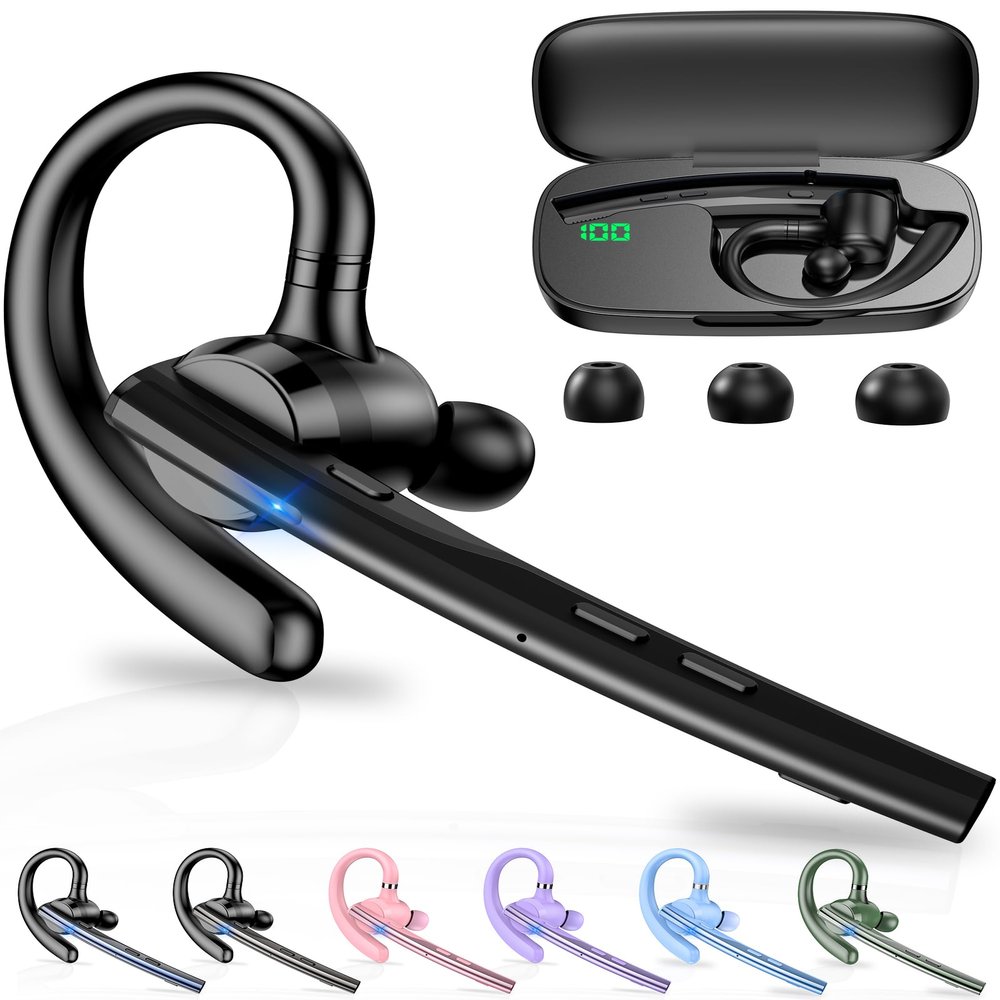 New Bee Bluetooth Headset, 72-Hour Playtime, Bluetooth 5.1 with LED Charging Case