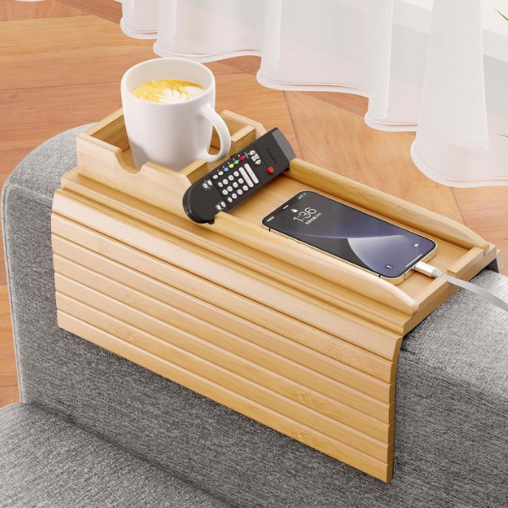 JFBLSD Folding Bamboo Sofa Armrest Tray