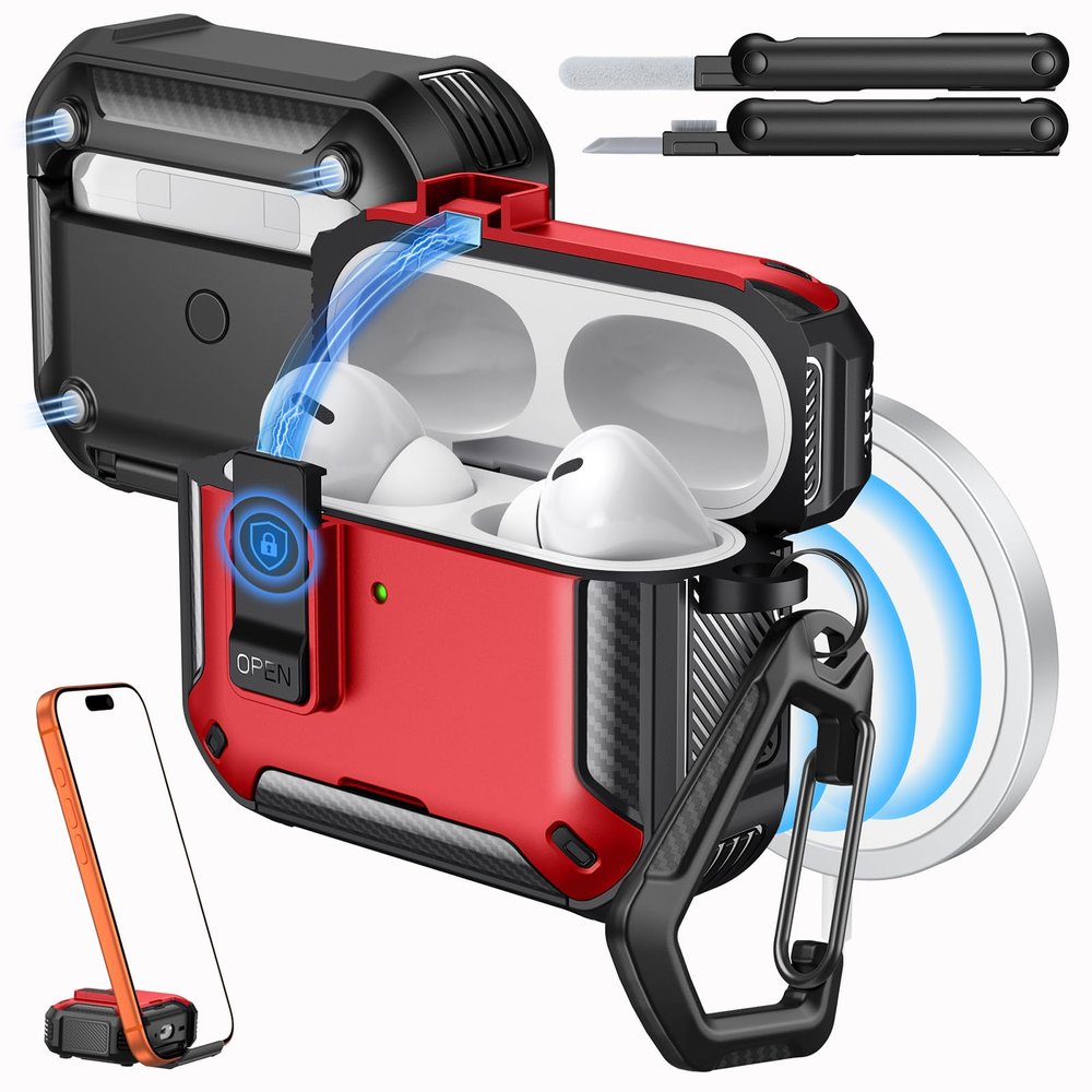 MoKo AirPods Pro 2 Case Compatible with MagSafe, Red + Black