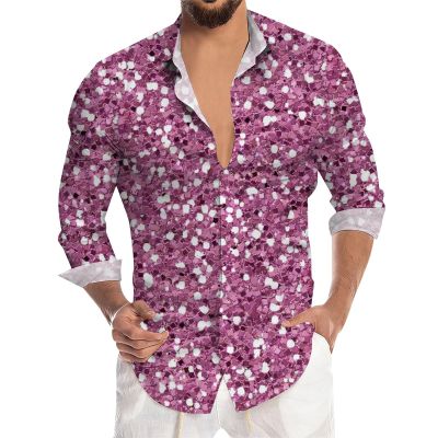 Men's 80s Sequin Glitter Shirt, Long Sleeve Disco Party Top