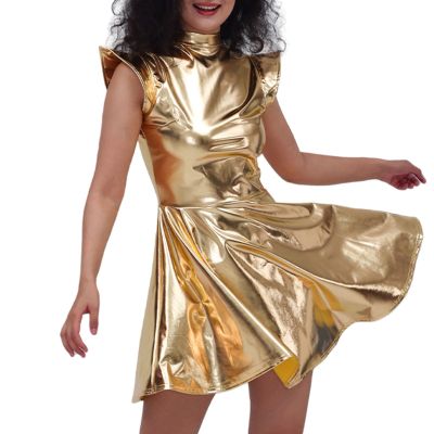 Women's Metallic Space Girl Alien Costume Dress