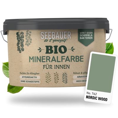 SEEBAUER diy Organic Mineral Paint Green for Interiors 5L (No. 762 Nordic Wood) - Eco-Friendly Silicate Paint for Plaster, Concrete & Masonry - Mineral Paint for Allergy Sufferers