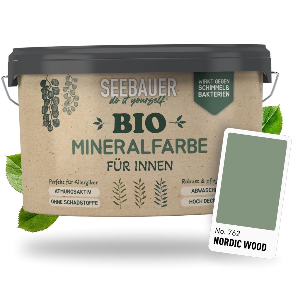 SEEBAUER diy Organic Mineral Paint Green for Interiors 5L (No. 762 Nordic Wood) - Eco-Friendly Silicate Paint for Plaster, Concrete & Masonry - Mineral Paint for Allergy Sufferers