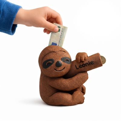 Personalized Sloth Piggy Bank with Name and Birth Details