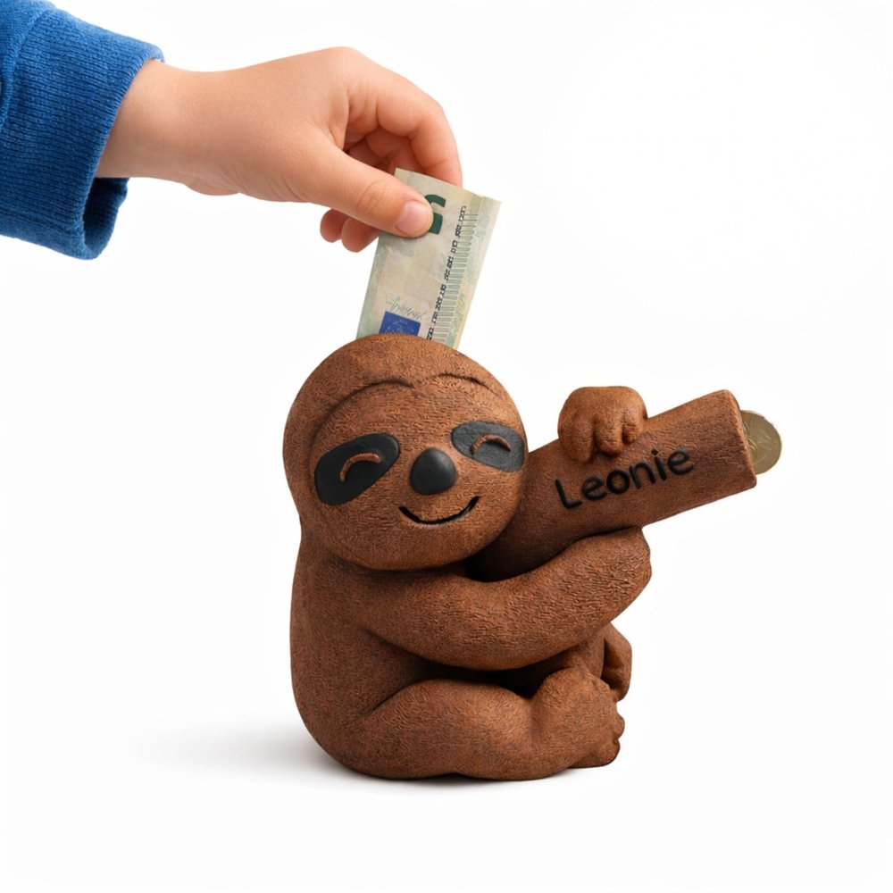 Personalized Sloth Piggy Bank with Name and Birth Details