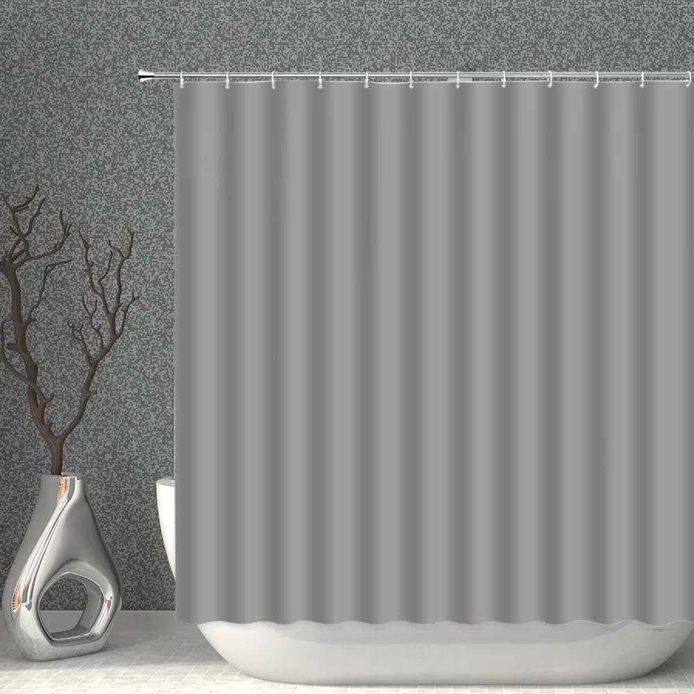 JGGXHM Solid Gray Polyester Shower Curtain, Waterproof, Washable, 213 x 183 cm