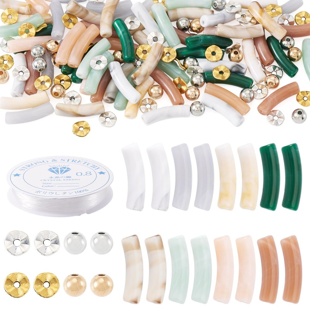 Spritewelry 64-Piece Curved Acrylic Tube Bead Bracelet Making Kit