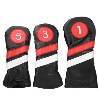Hominas 3-Piece PU Leather Golf Wood Club Head Covers, Black