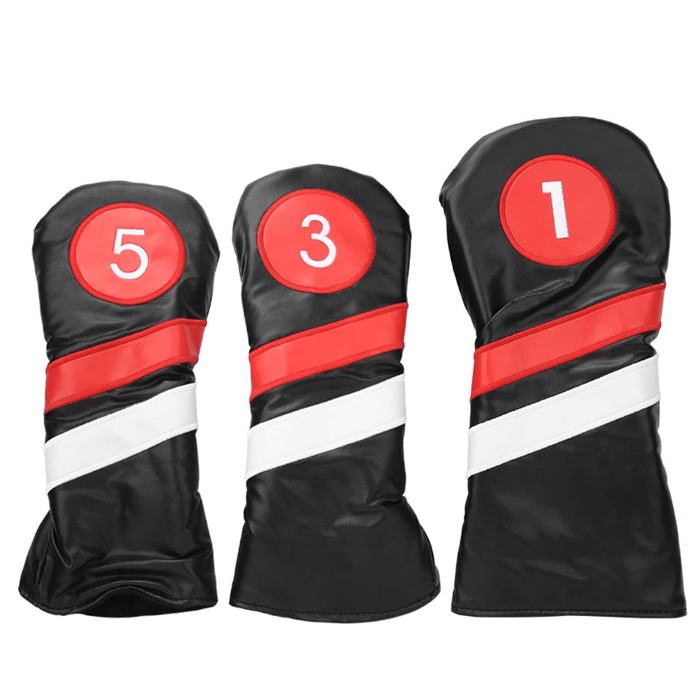 Hominas 3-Piece PU Leather Golf Wood Club Head Covers, Black