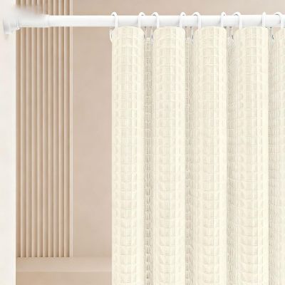 Luxurises Waffle Shower Curtain Set with Liner, TS Rod and Hooks, Waterproof, 120 x 180 cm