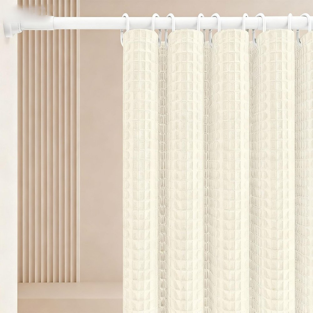 Luxurises Waffle Shower Curtain Set with Liner, TS Rod and Hooks, Waterproof, 120 x 180 cm