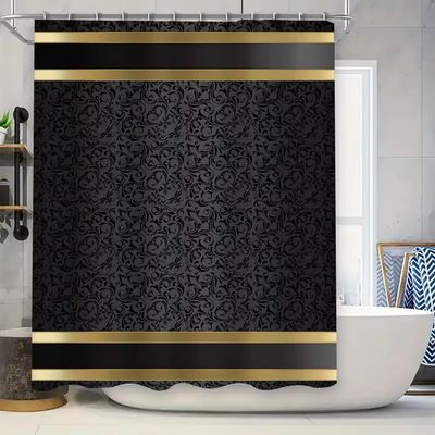 JGGXHM Luxuriser Shower Curtain with Black and Gold Pattern for Modern Bathroom Décor, Waterproof Fabric, Washable (200 x 203 cm/W x H)
