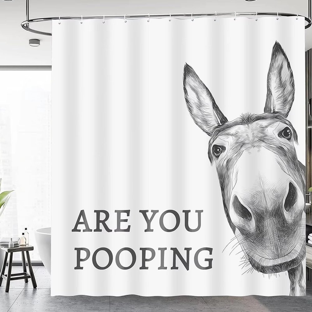 UUDIHO “Are You Pooping?” Farm Animal Shower Curtain, with Hooks, 71 x 59 in