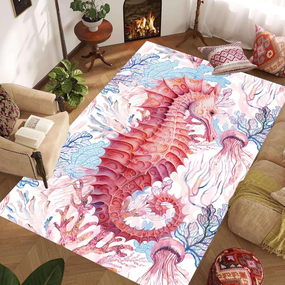 Pink Seahorse Rug 60 x 110 cm, Ocean Animal Design