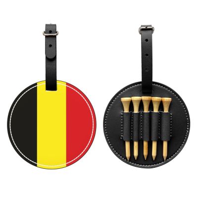 UBBVPKY Golf Tee Holder Organizer Bag, PU Leather with Belgian Flag Pattern, 5 Wooden Tees
