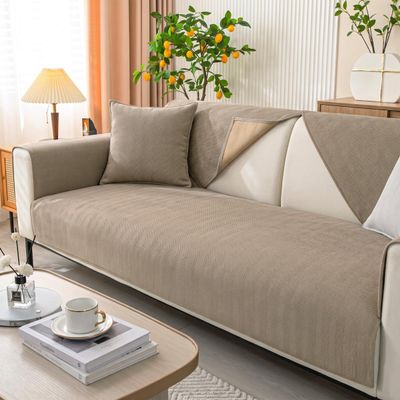Non-Slip Chenille Sofa Cover for 1/2/3/4-Seater and L-Shaped Sofas, Milk Coffee, 90 x 160 cm