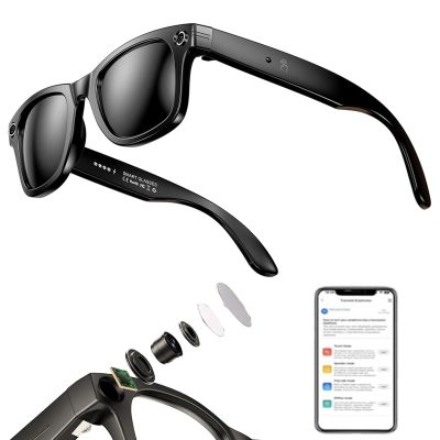 AI Smart Glasses with 8MP Camera, Music and Calling, Audio-Video Recording, Real-Time Translation and Voice Assistant for Women and Men (B)