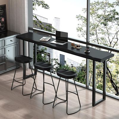 SEIFE Modern Black Dining Table with Natural Live Edge, 220 cm