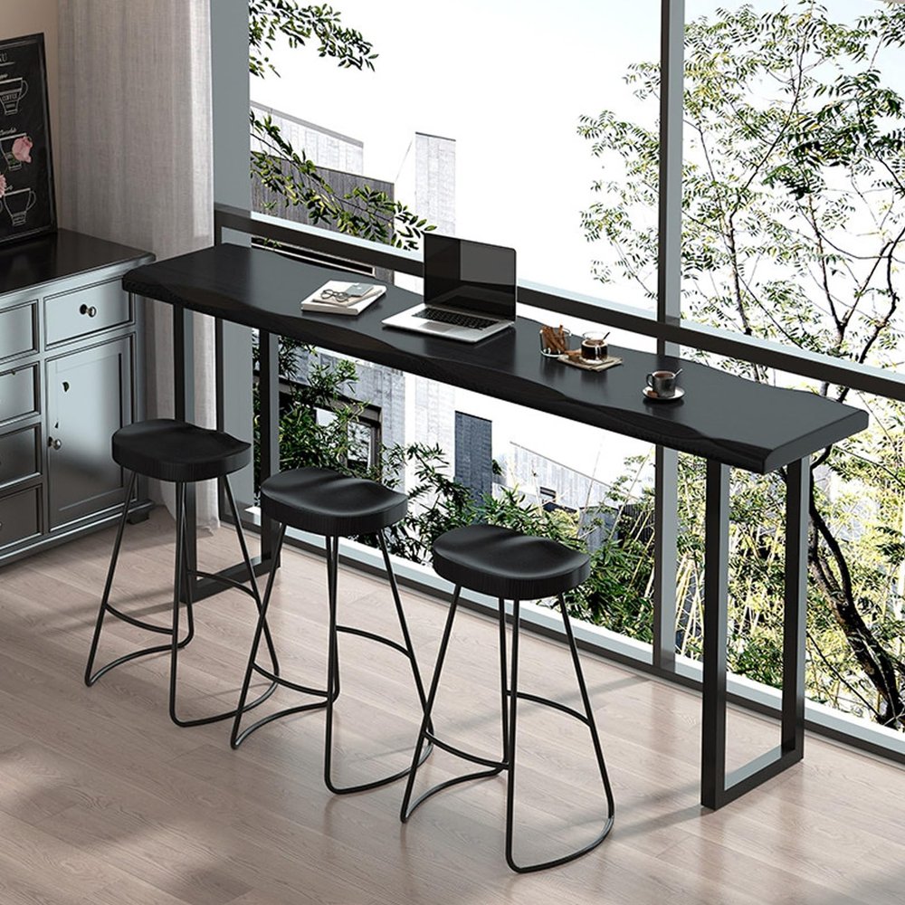 SEIFE Modern Black Dining Table with Natural Live Edge, 220 cm