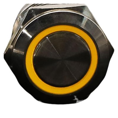 1-Piece 19 mm Metal Push-Button Switch, Waterproof, Latching, Ring LED, Yellow, 12V