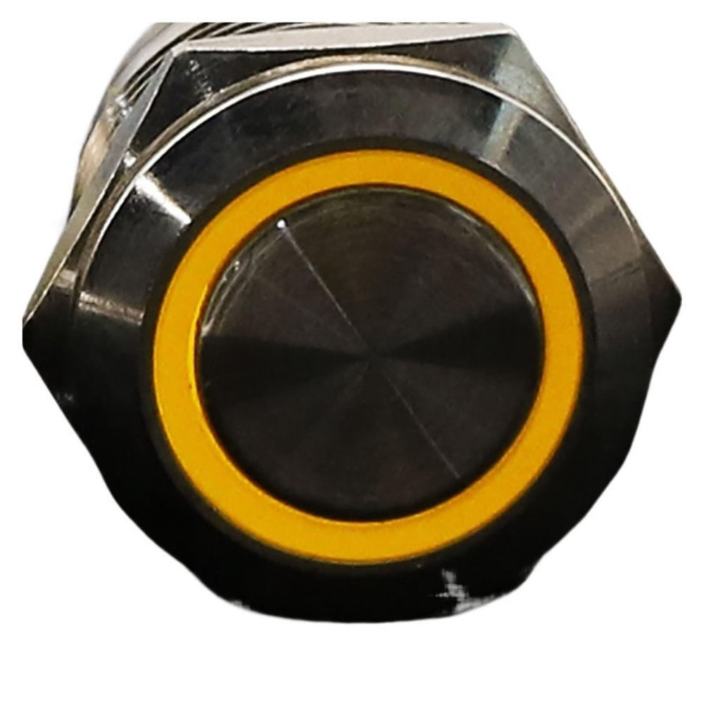 1-Piece 19 mm Metal Push-Button Switch, Waterproof, Latching, Ring LED, Yellow, 12V