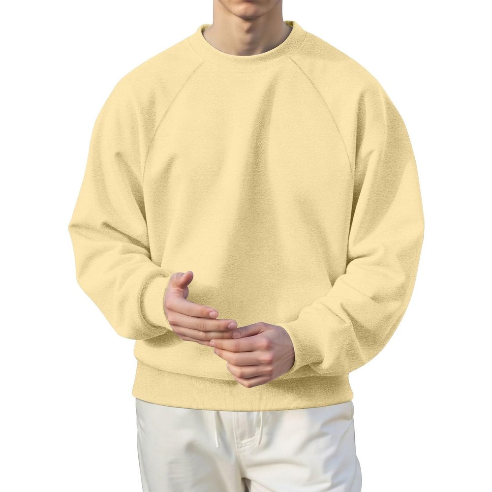 Duohropke Men's Oversized Crew-Neck Sweatshirt, Faux Two-Piece Long-Sleeve Sweater, Hoodless Vintage Pullover