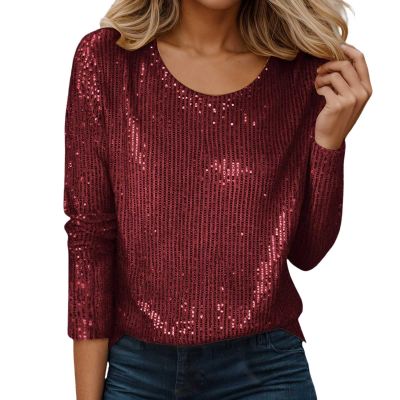 Women's Silver Sequin Long-Sleeve Top